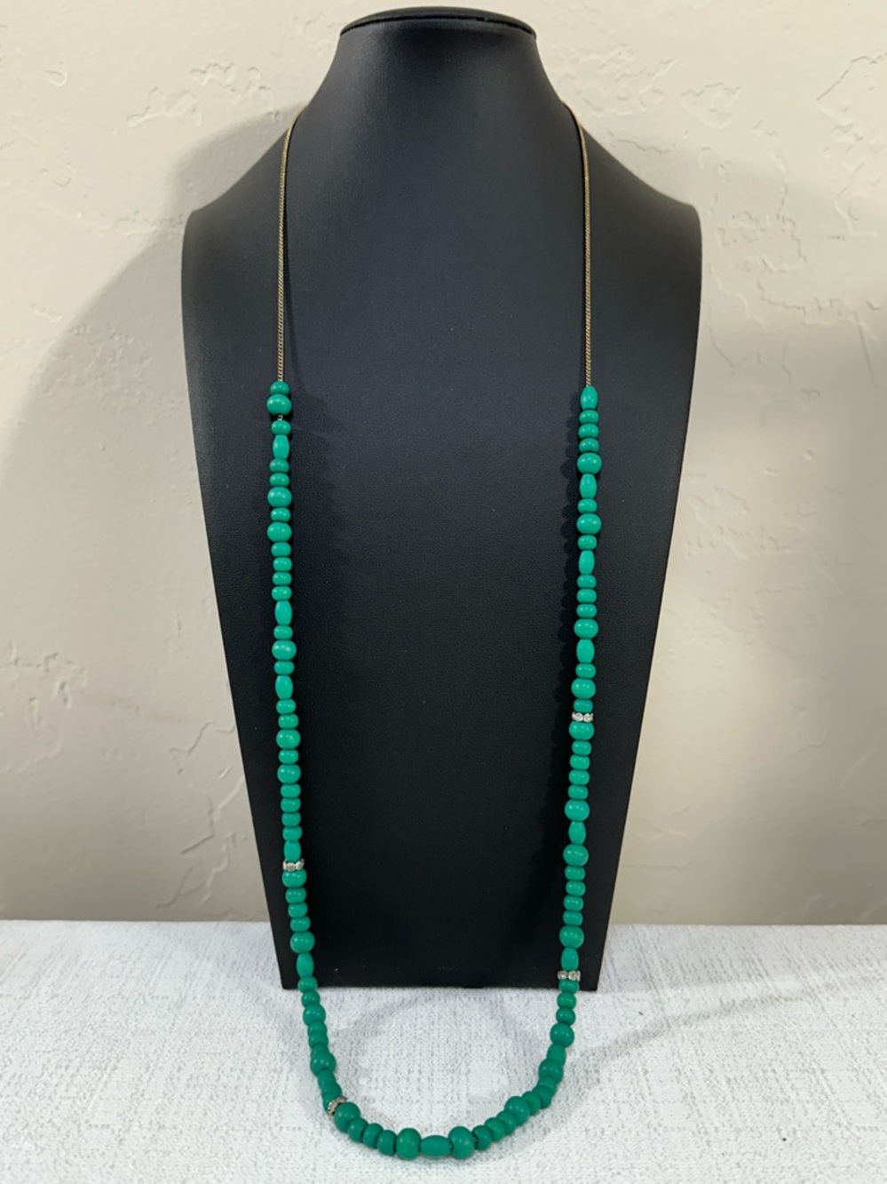 J Crew Factory Floating Wood Green Bead Rhinestone Spacer Necklace
